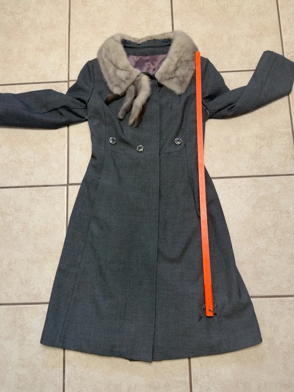 Vintage 50s Gray Princess Coat Genuine Mink Fur Collar Union Made XS S
